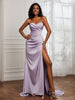 Sweetheart Neck Pleated Sheath Dress With Slit Lilac