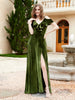 V-neck Ruffled Bodice Max Velvet Dresses With Silt Olive Green