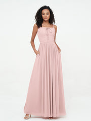 Square Neck Chiffon Max Dresses with Pockets Dusty Rose