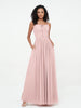 Square Neck Chiffon Max Dresses with Pockets Dusty Rose