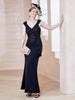 V-neck Sleeveless Floor-length Dress Black