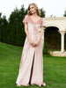 V Neck Flutter Sleeves Velvet Dress with Slit Pearl Pink