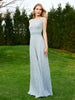 One Shoulder Floor Length Lace Bridesmaid Gown Dusty Blue