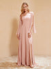Square Neckline Ruched Chiffon Floor-length Dress Dusty Rose