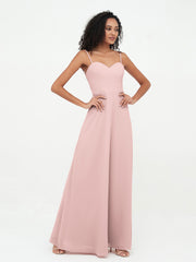 Spaghetti Straps Chiffon Dresses with Sweetheart-Dusty Rose