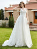 Plunging V-Neck Lace Sweep Train Bridal Gown Champagne