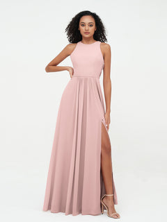 Princess Long Chiffon Dresses with Slit-Dusty Rose Plus Size