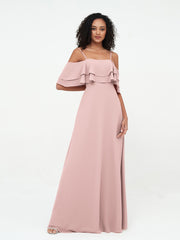 Off-the-Shoulder Spaghetti Straps Max Dresses-Dusty Rose