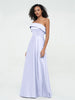 One Shoulder Satin Long Dresses with Pockets-Lavender