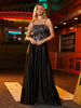 Sparkly Boned Bodice Prom Dress with Pocket Black