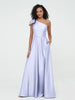 One-Shoulder Long Satin Dresses with Pockets-Lavender