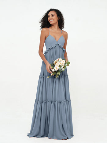 Slate Blue Bridesmaid Dresses - Free Custom Sizing BABARONI Slate Blue Bridesmaid Dresses - Free Custom Sizing BABARONI