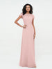 Illusion Neckline Chiffon Dresses with Cap Sleeves-Dusty Rose