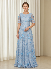A-line Scoop Neck 3D Flower Tulle Floor-length Mother Dress