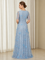 A-line Scoop Neck 3D Flower Tulle Floor-length Mother Dress
