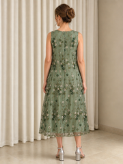 Floral Tea-length Sleeveless Scoop Neck A‑Line Tulle Formal Dress