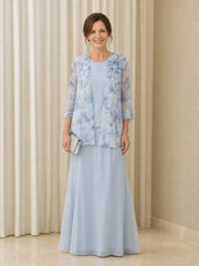 A-line Floral Chiffon Jacket Maxi Formal Mother Of The Bride Dress