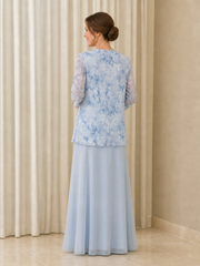 A-line Floral Chiffon Jacket Maxi Formal Mother Of The Bride Dress