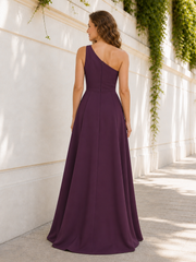 One‑Shoulder Solid Bodice Beaded Sequins Under‑Skirt Long Dress Grape