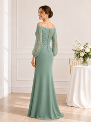 Off-the-Shoulder Long Lace Sleeve Mermaid Formal Dress Agave