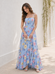 Asymmetrical Spaghetti Straps A-Line Floral Print Dress