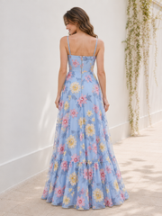 Asymmetrical Spaghetti Straps A-Line Floral Print Dress