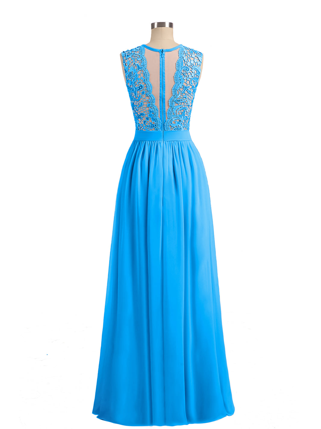 BABARONI Chiffon Ocean Blue Bridesmaid Dresses Scoop Floor-length Sleeveless Lace A-line BABARONI Chiffon Ocean Blue Bridesmaid Dresses Scoop Floor-length Sleeveless Lace A-line