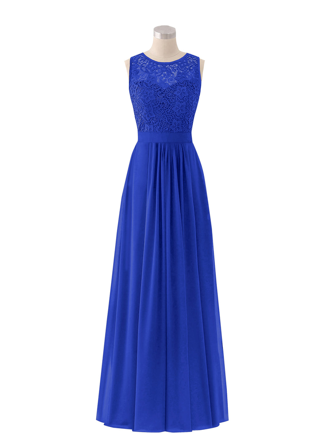 BABARONI Lace and Chiffon Dress with Zipper Back Royal Blue Plus Size, Royal Blue / US18