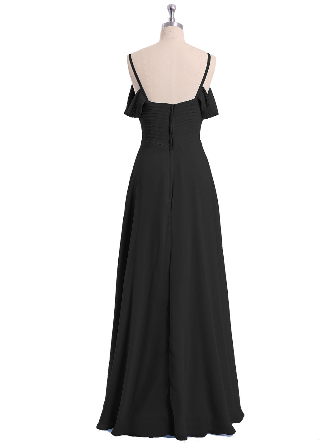 off the shoulder dress with spaghetti straps BABARONI BABARONI Chiffon Black Bridesmaid Dresses Off-the-shoulder Floor-length Spaghetti Straps Ruched A-line, Black / US0