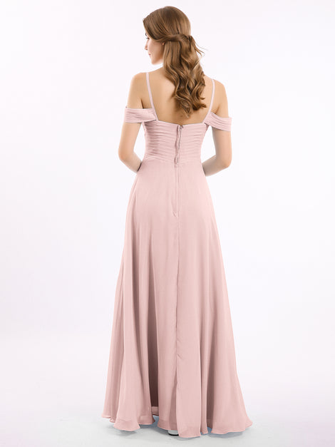 Off the Shoulder Spaghetti Strap Chiffon Gowns Chocolate Plus Size main image 1