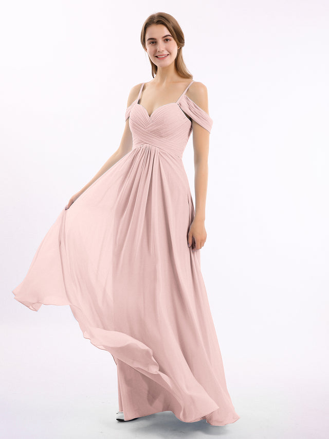 Off the Shoulder Spaghetti Strap Chiffon Gowns Mist