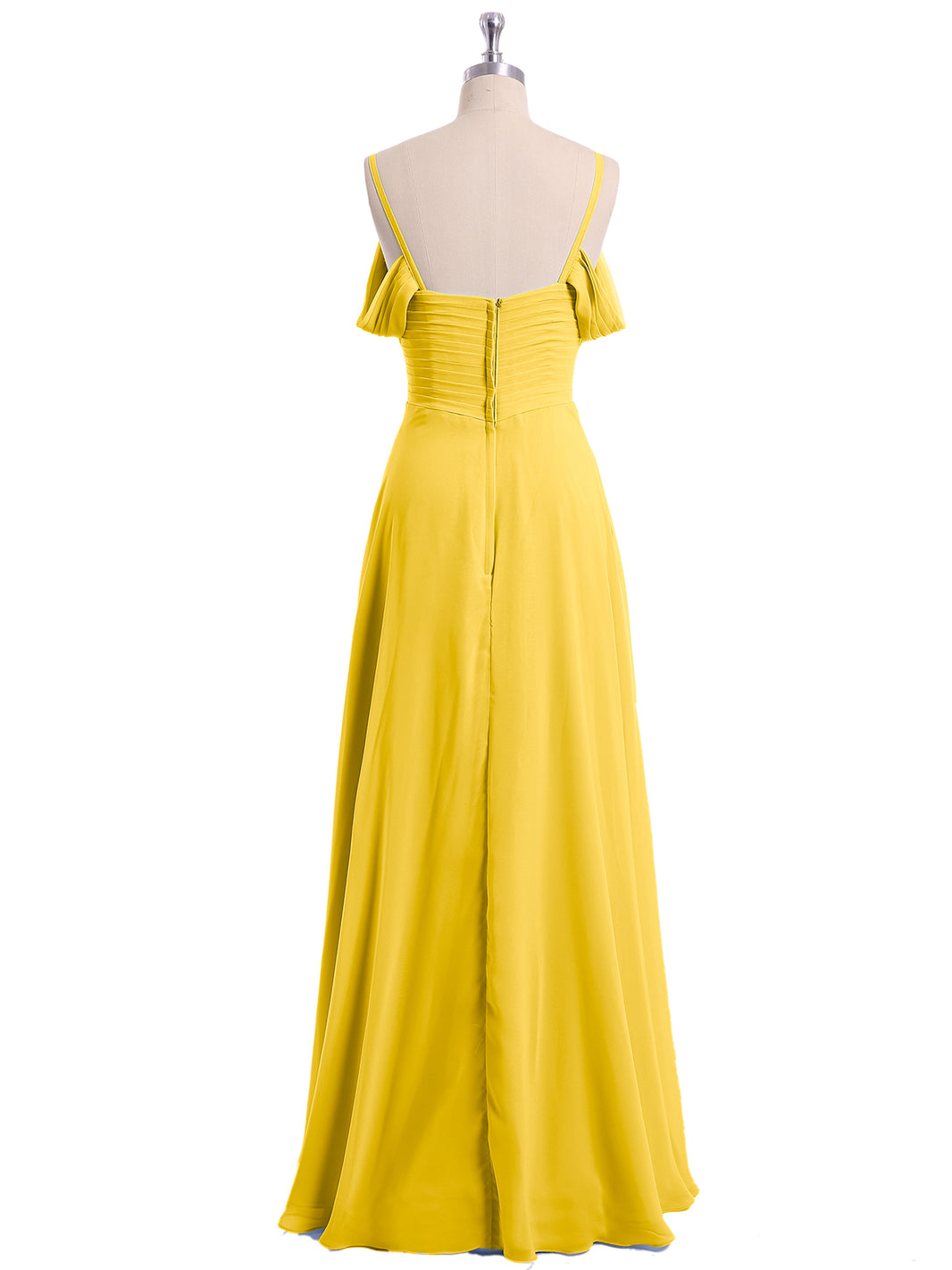 BABARONI BABARONI Chiffon Marigold Bridesmaid Dresses Off-the-shoulder Floor-length Spaghetti Straps Ruched A-line, Marigold / US0