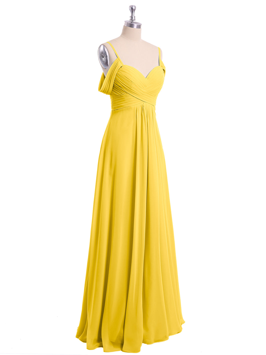 BABARONI BABARONI Chiffon Marigold Bridesmaid Dresses Off-the-shoulder Floor-length Spaghetti Straps Ruched A-line, Marigold / US0