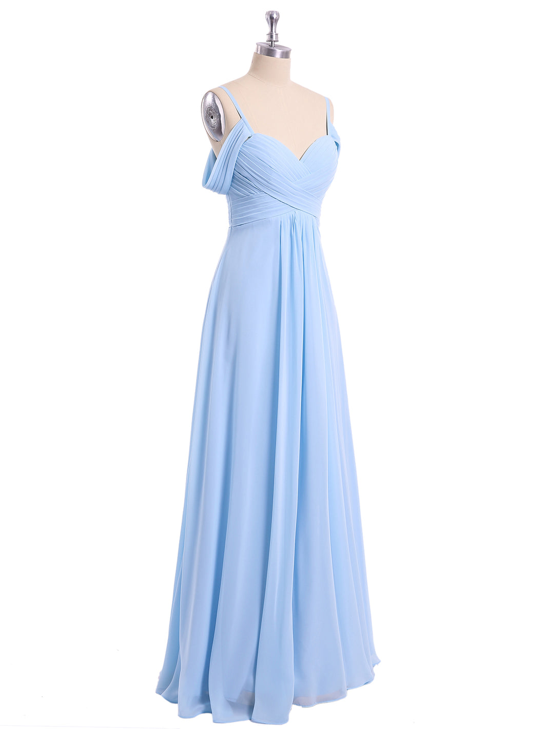 BABARONI Off Shoulder Spaghetti Strap Chiffon Dresses Sky Blue, Sky Blue / US0
