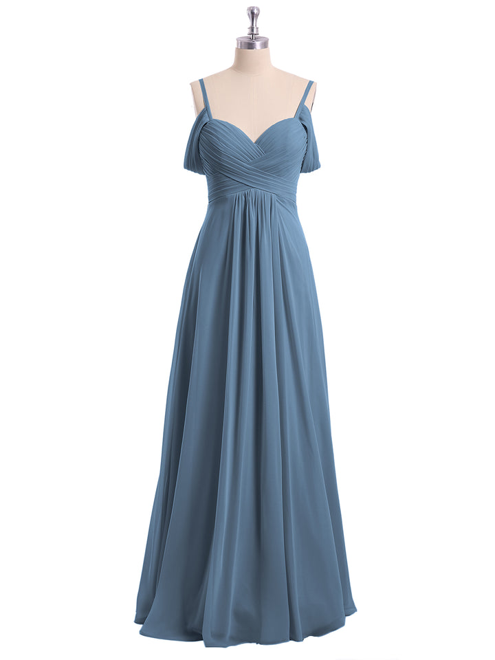 Off the Shoulder Spaghetti Strap Chiffon Gowns Orange