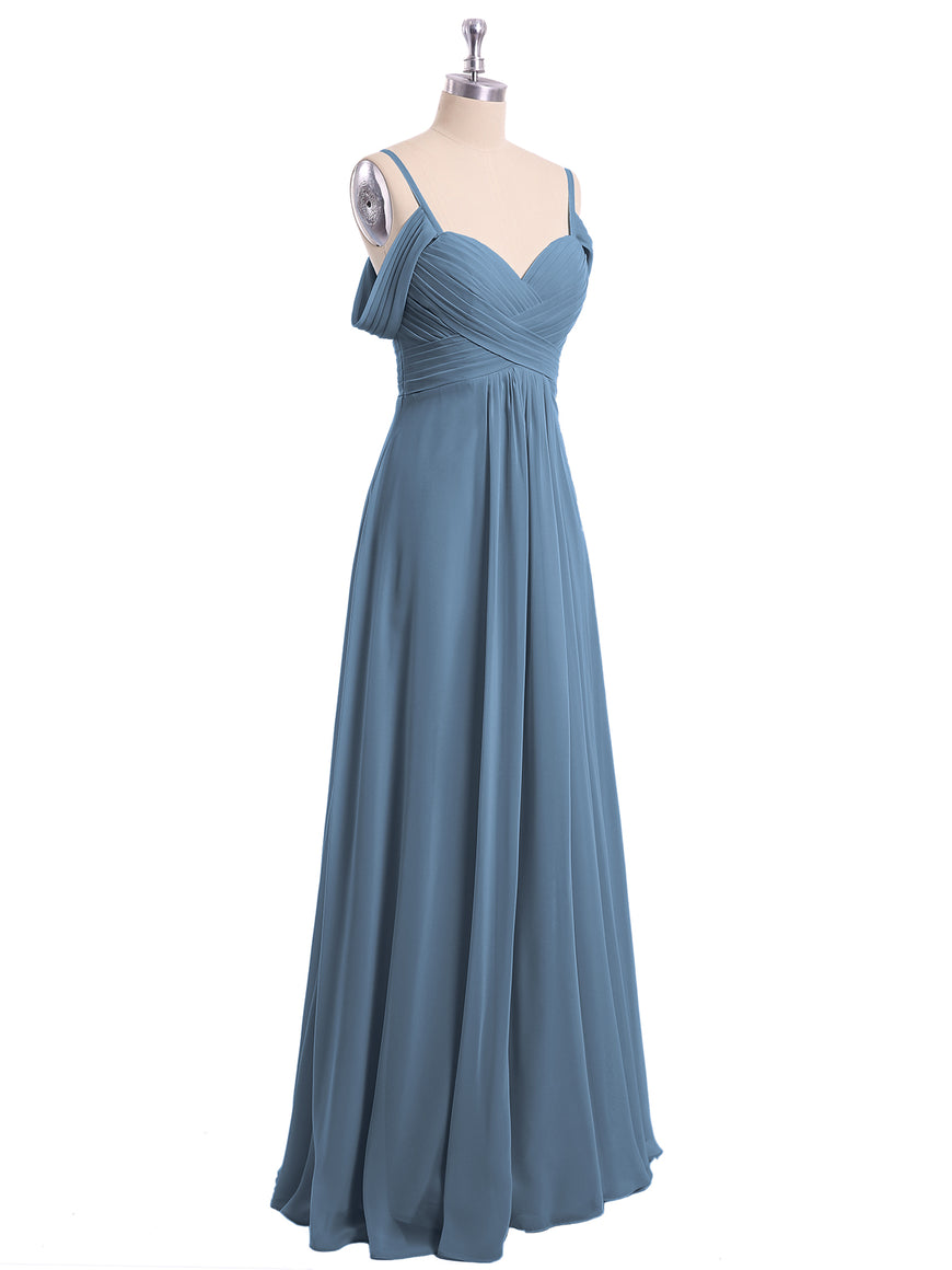 Off the Shoulder Spaghetti Strap Chiffon Gowns Flamingo