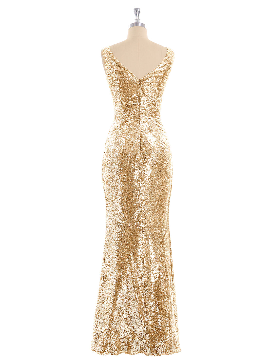 BABARONI Sheath V neck Sequins Long Dress Gold, Gold / US0 BABARONI Sheath V neck Sequins Long Dress Gold, Gold / US0