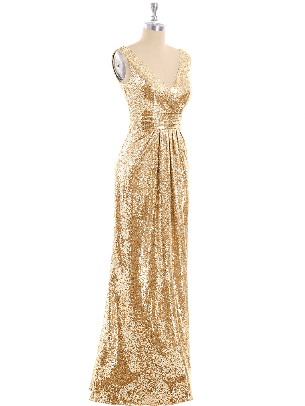 BABARONI Sheath V neck Sequins Long Dress Gold, Gold / US0 BABARONI Sheath V neck Sequins Long Dress Gold, Gold / US0