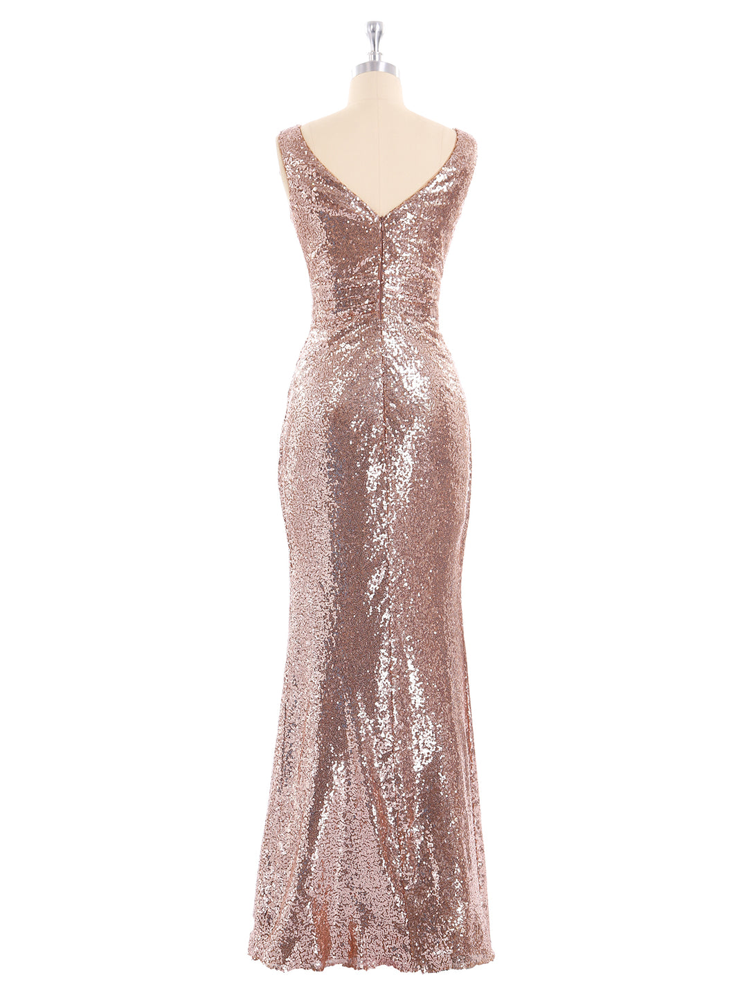BABARONI Sheath V neck Sequins Long Dress Metallic Gold, Metallic Gold / US0
