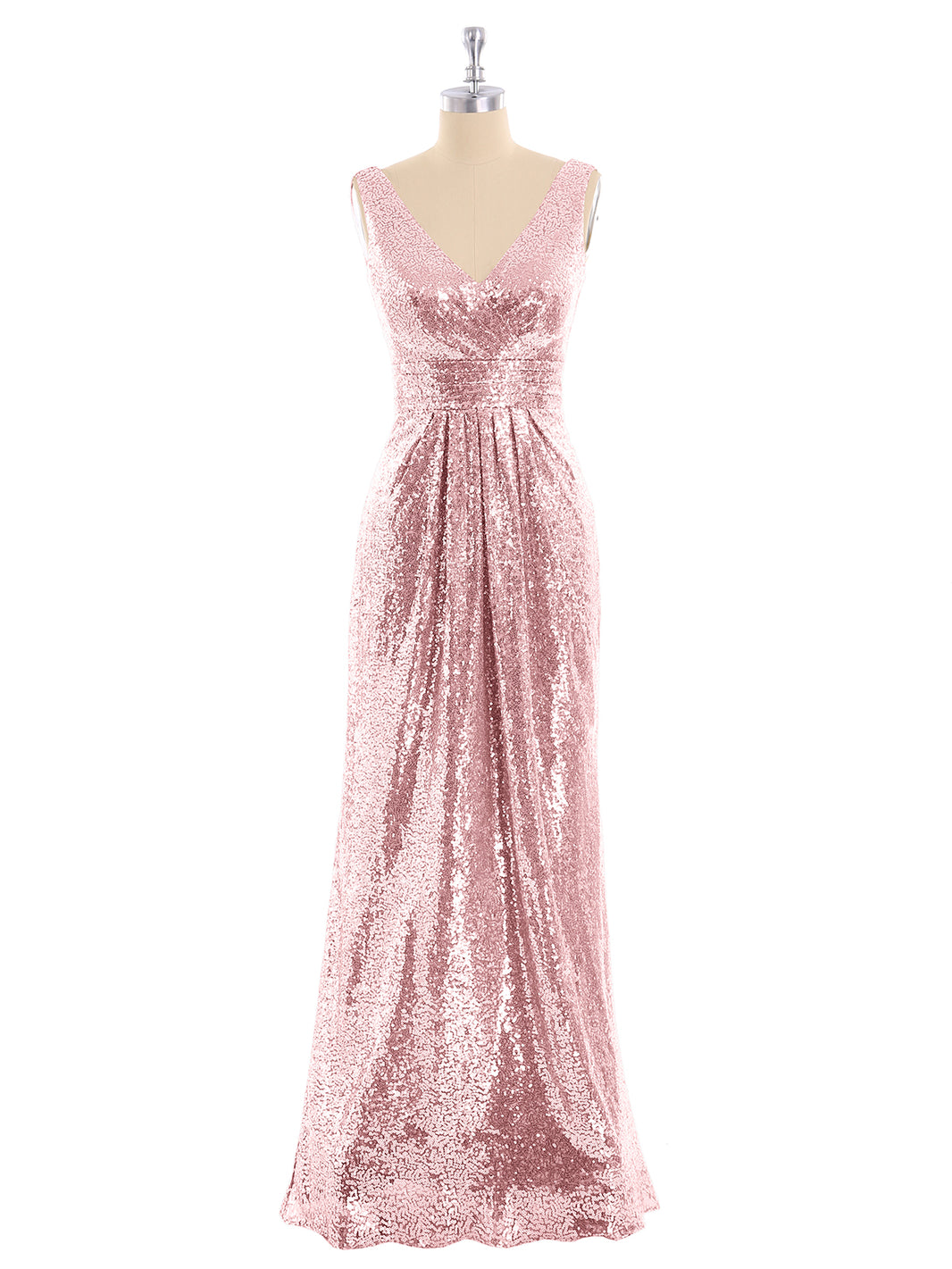 BABARONI Sheath V neck Sequins Long Dress Rose Gold, Rose Gold / US0 BABARONI Sheath V neck Sequins Long Dress Rose Gold, Rose Gold / US0