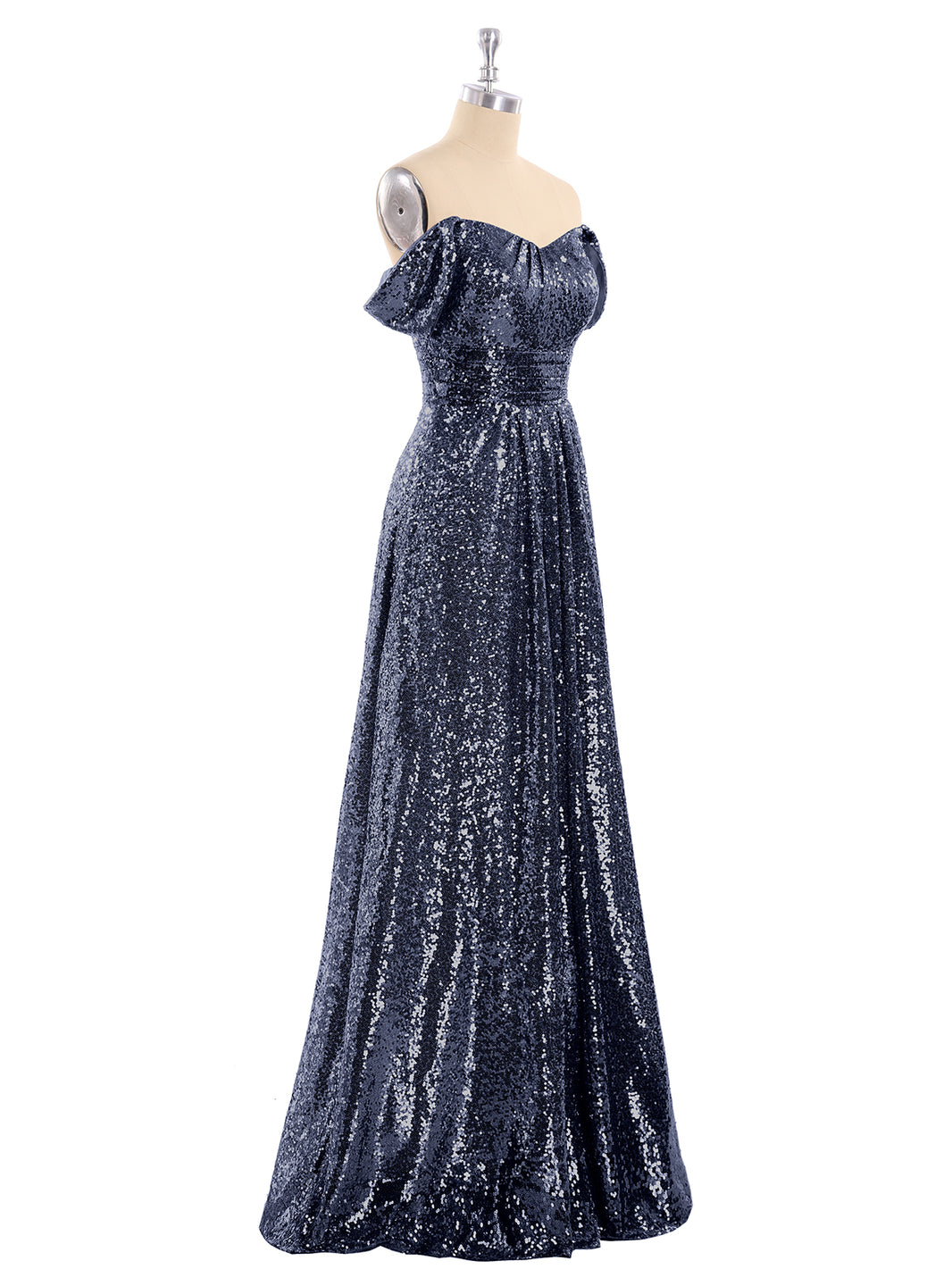 BABARONI Long Sequins Dress with Off The Shoulder Dark Navy, Dark Navy / US0
