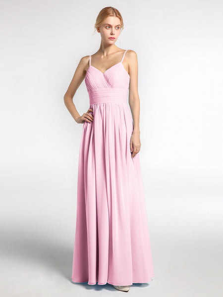 Spaghestti Strap Chiffon Maxi Gowns Candy Pink Plus Size – BABARONI - Main Image