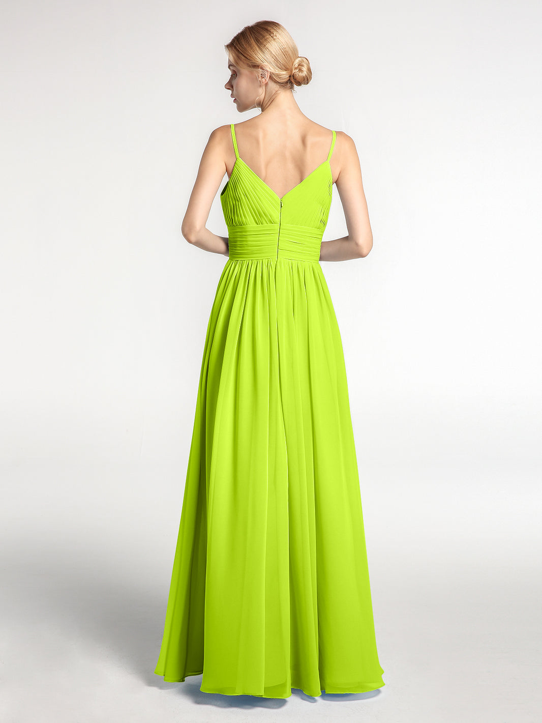 BABARONI Chiffon Lime Green Bridesmaid Dresses V-neck Floor-length Spaghetti Straps Ruched A-line BABARONI Chiffon Lime Green Bridesmaid Dresses V-neck Floor-length Spaghetti Straps Ruched A-line