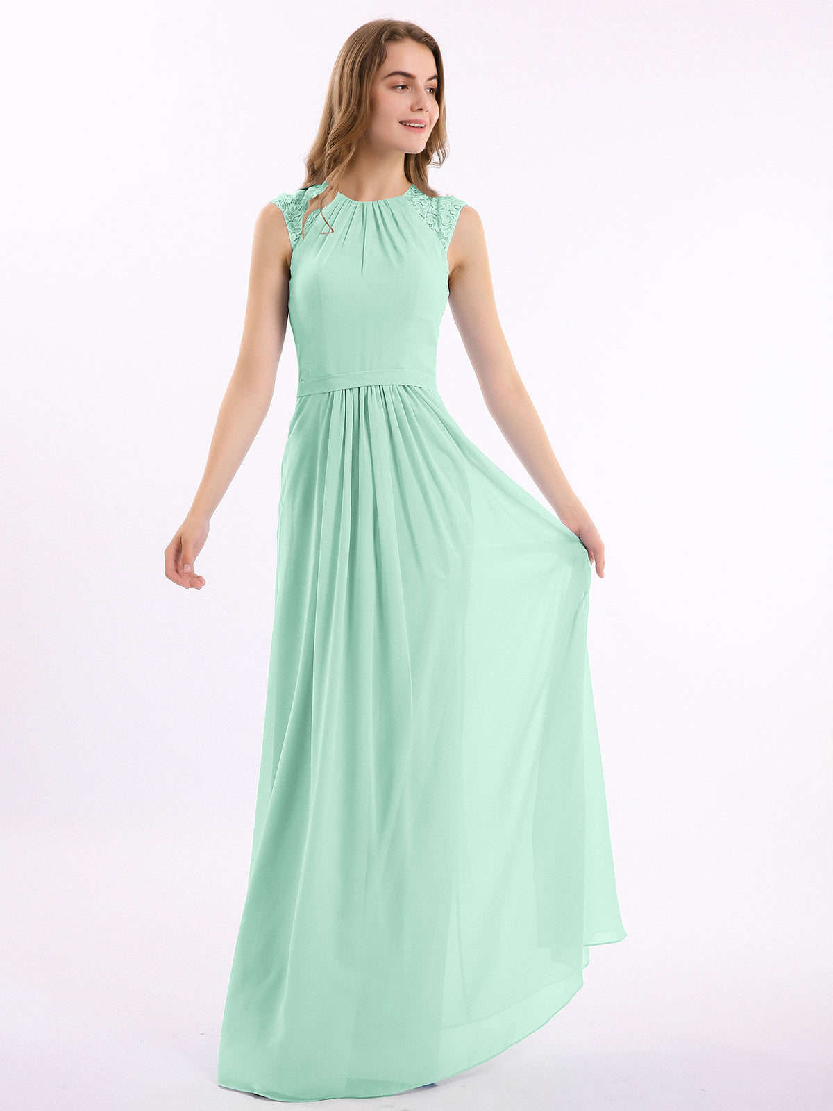 BABARONI Chiffon and Lace Open Back Full Length Dress Mint Green Plus size, Mint Green / US18