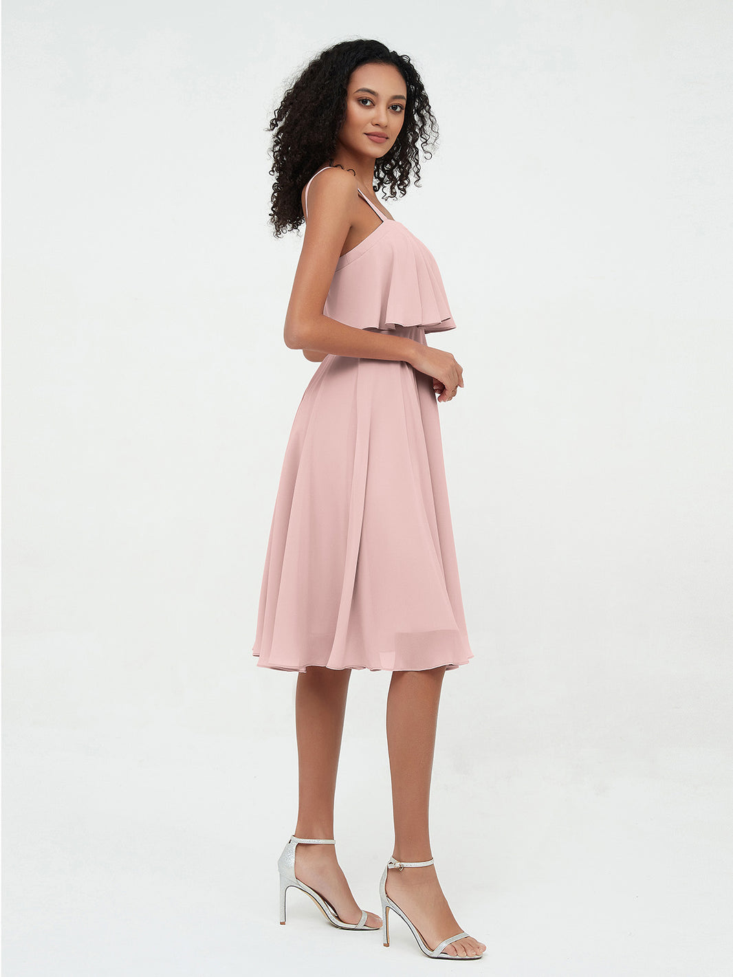 BABARONI Shoulder Straps Round Skirt Short Chiffon Dresses Flamingo Plus Size, Flamingo / US18