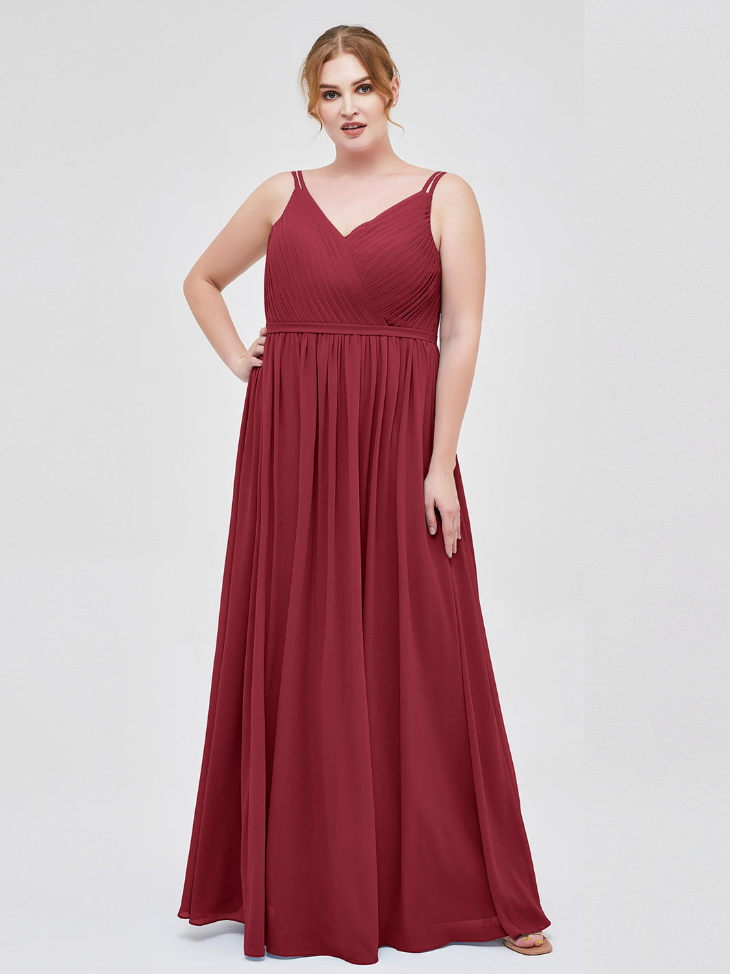 BABARONI Double Strap Chiffon Bridesmaid Dresses Burgundy, Burgundy / US0