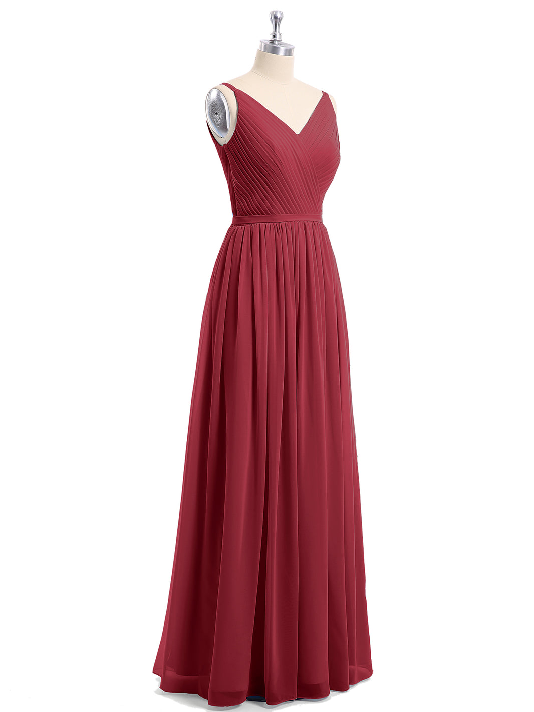 BABARONI BABARONI Chiffon Burgundy Bridesmaid Dresses V-neck Floor-length Sleeveless Ruched A-line, Burgundy / US0