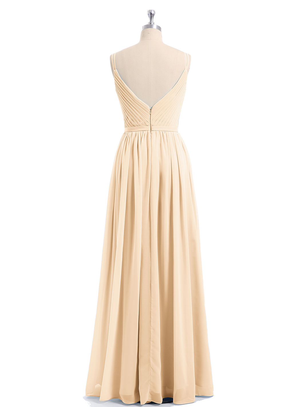 BABARONI Chiffon Peach Bridesmaid Dresses V-neck Floor-length Sleeveless Ruched A-line, Peach / US0