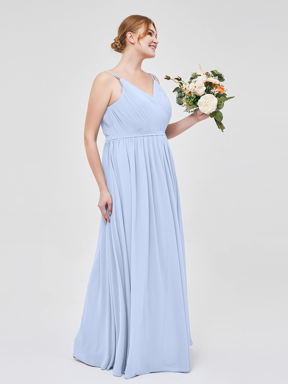 Double Strap Chiffon Bridesmaid Dresses Sky Blue