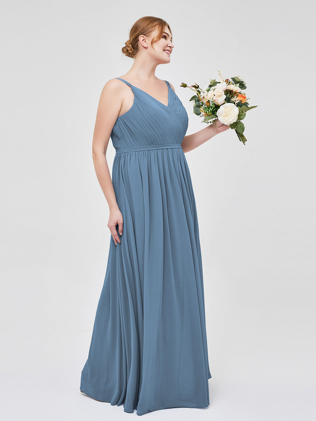 BABARONI Double Strap Chiffon Bridesmaid Dresses Slate Blue, Slate Blue / US0